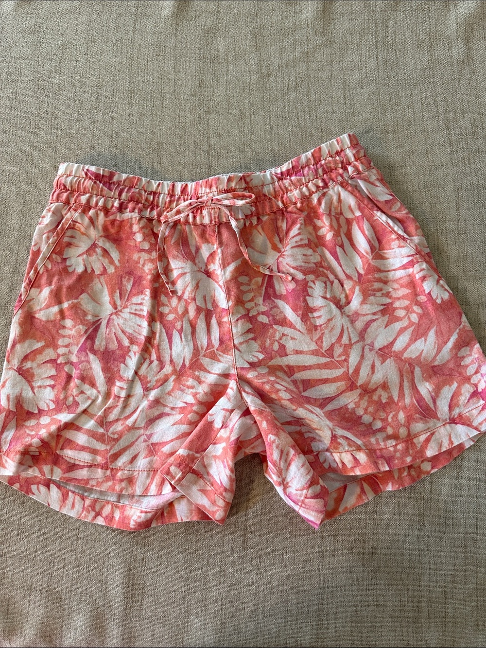 Tommy Bahama Coral Pink Tropical Drawstring Lounge Shorts, 100% Linen, S